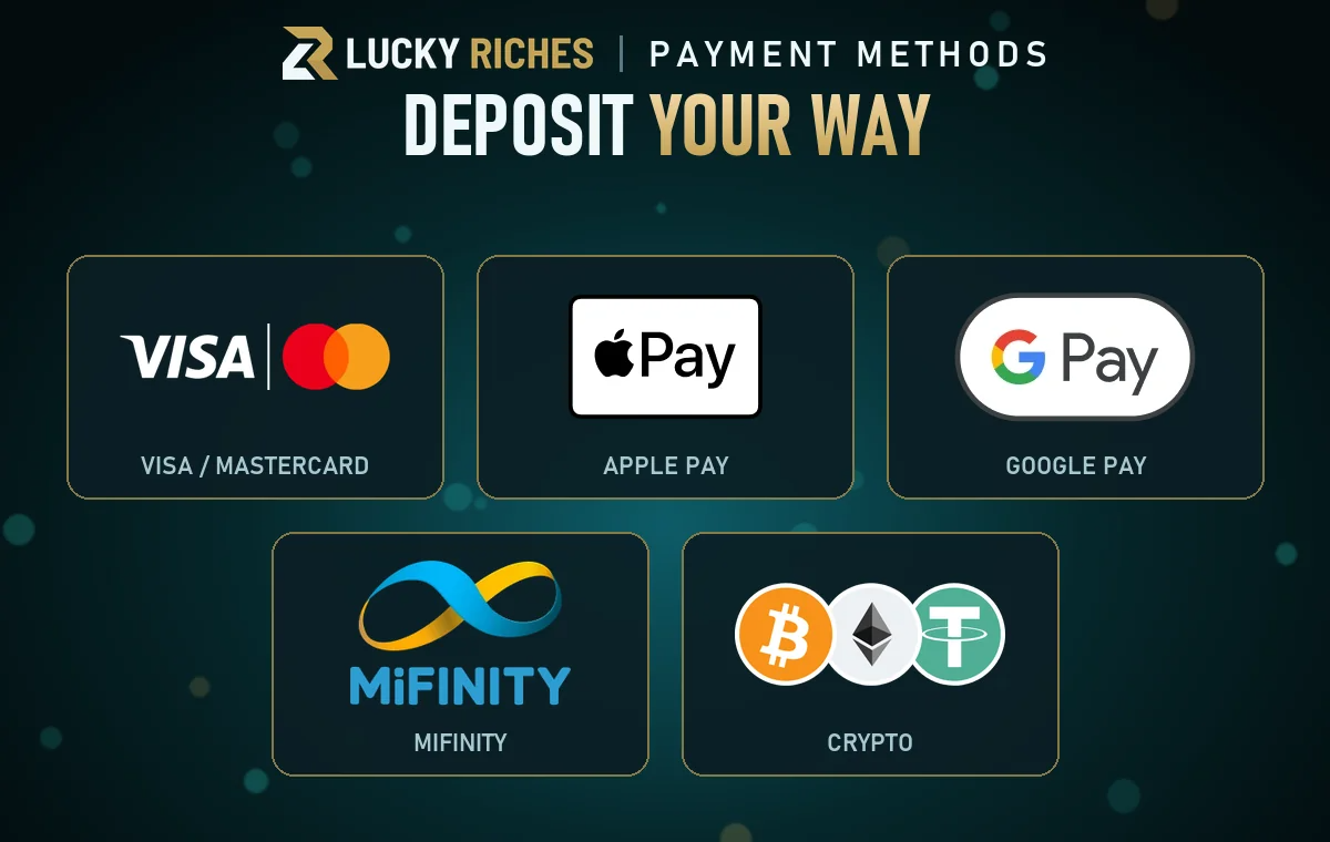 luckyriches-payment-methods-visa-mastercard-apple-pay-google-pay-mifinity-crypto