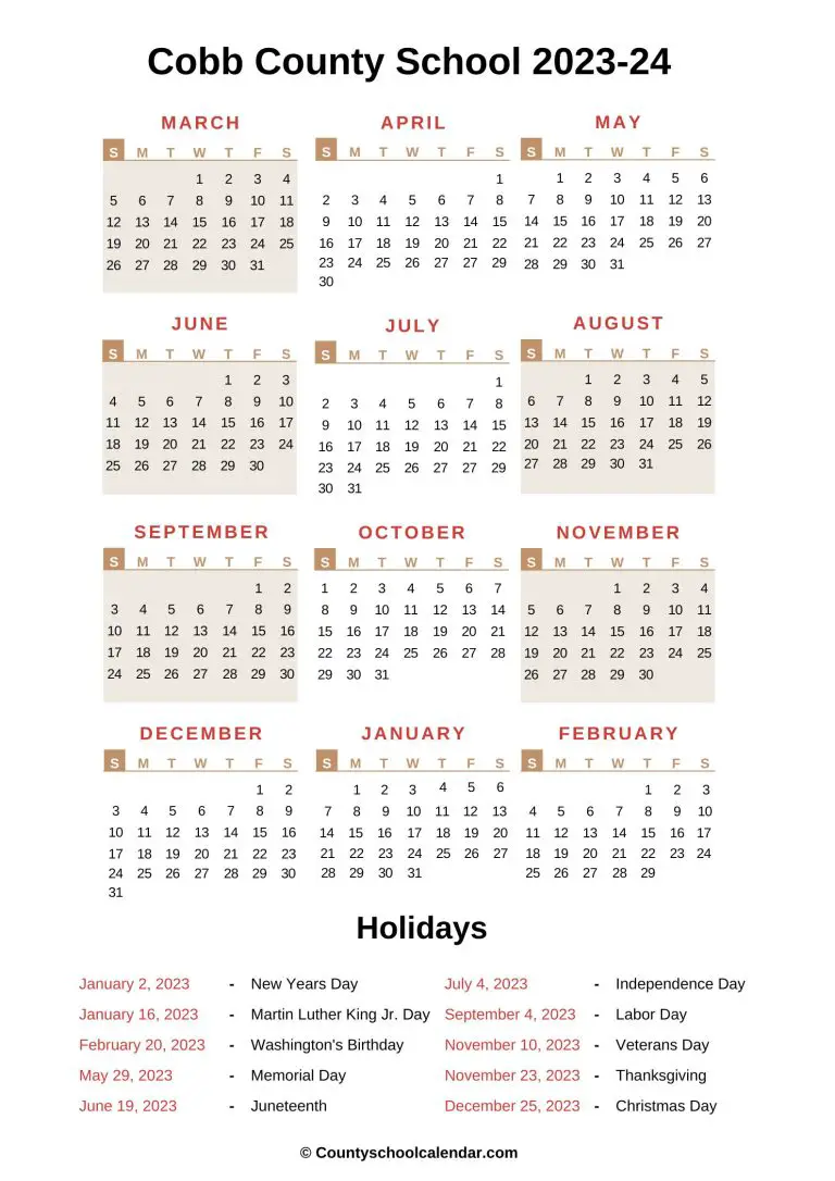 Cobb County School Calendar (202223) with Holidays