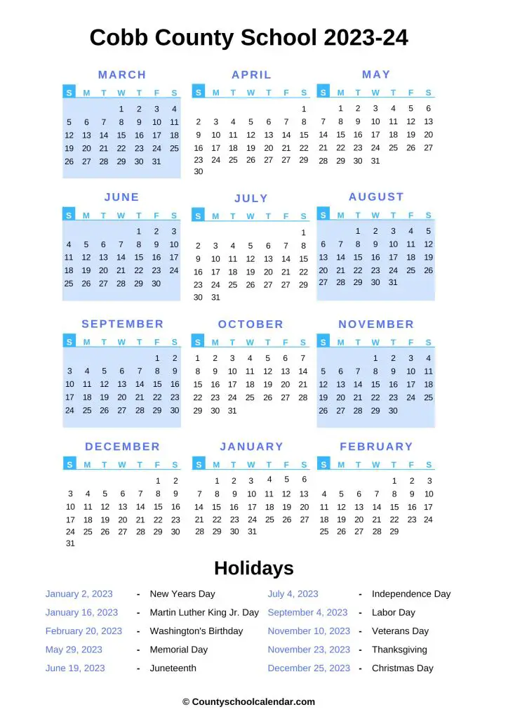 Cobb County School Calendars 2023-24