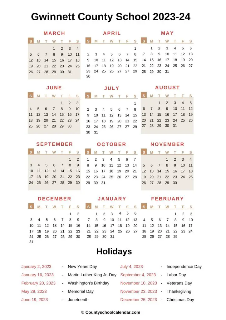 County School Calendar (20222023) with Holidays