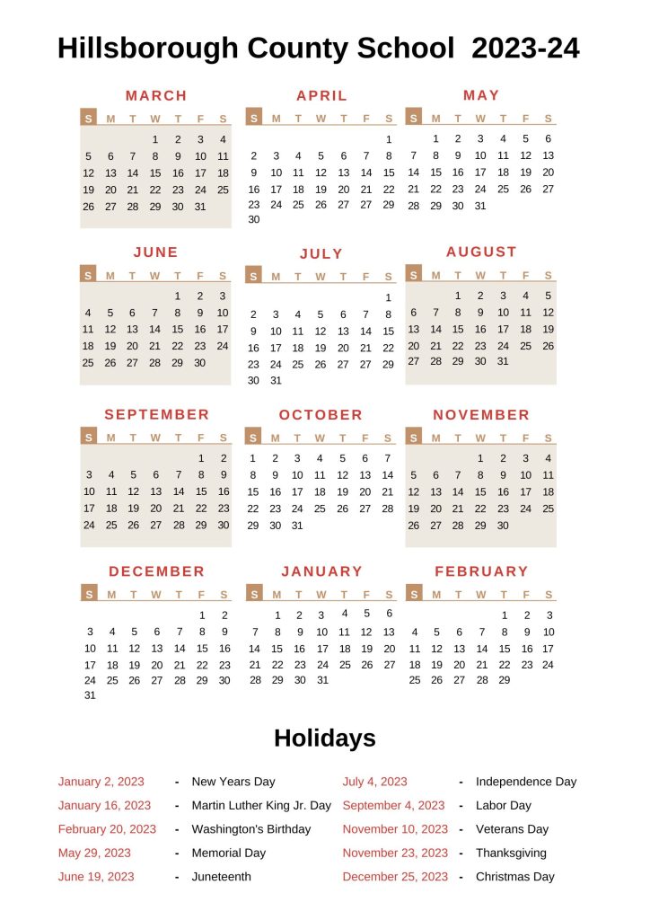 Hillsborough County School Calendar 2022 2023 With Holidays