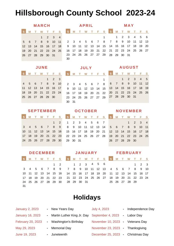 Hillsborough County School Calendar 2022 2023 With Holidays