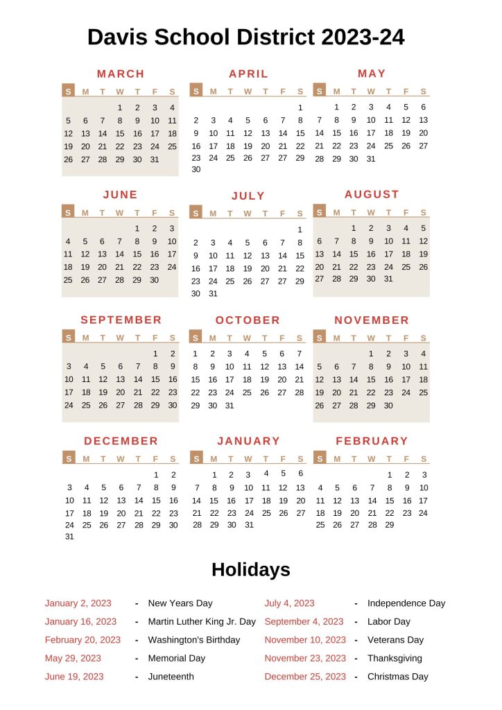Davis School District Calendar With Holidays 2022 2023