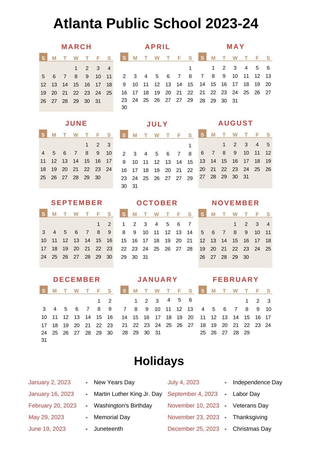 Atlanta Public Schools Calendar With Holidays 2022 2022