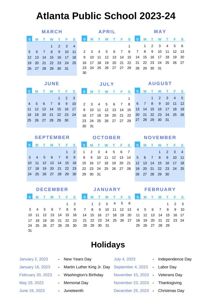 Atlanta Public Schools Calendar With Holidays 2022-2022