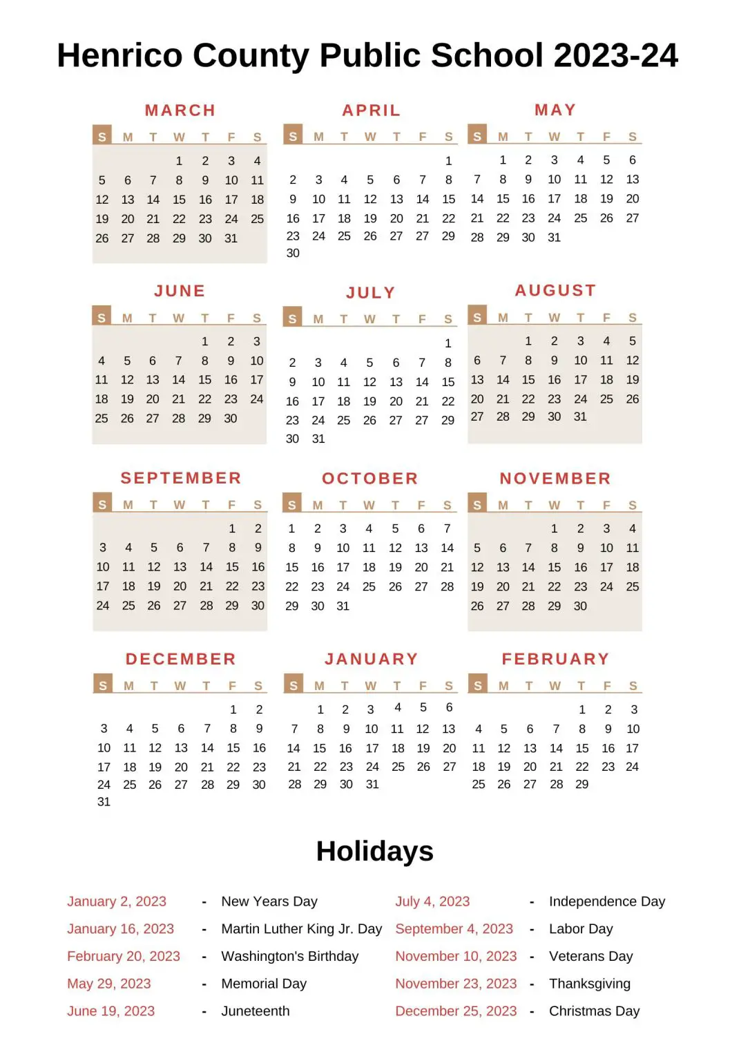 Henrico County Public Schools Calendar With Holidays 20222023