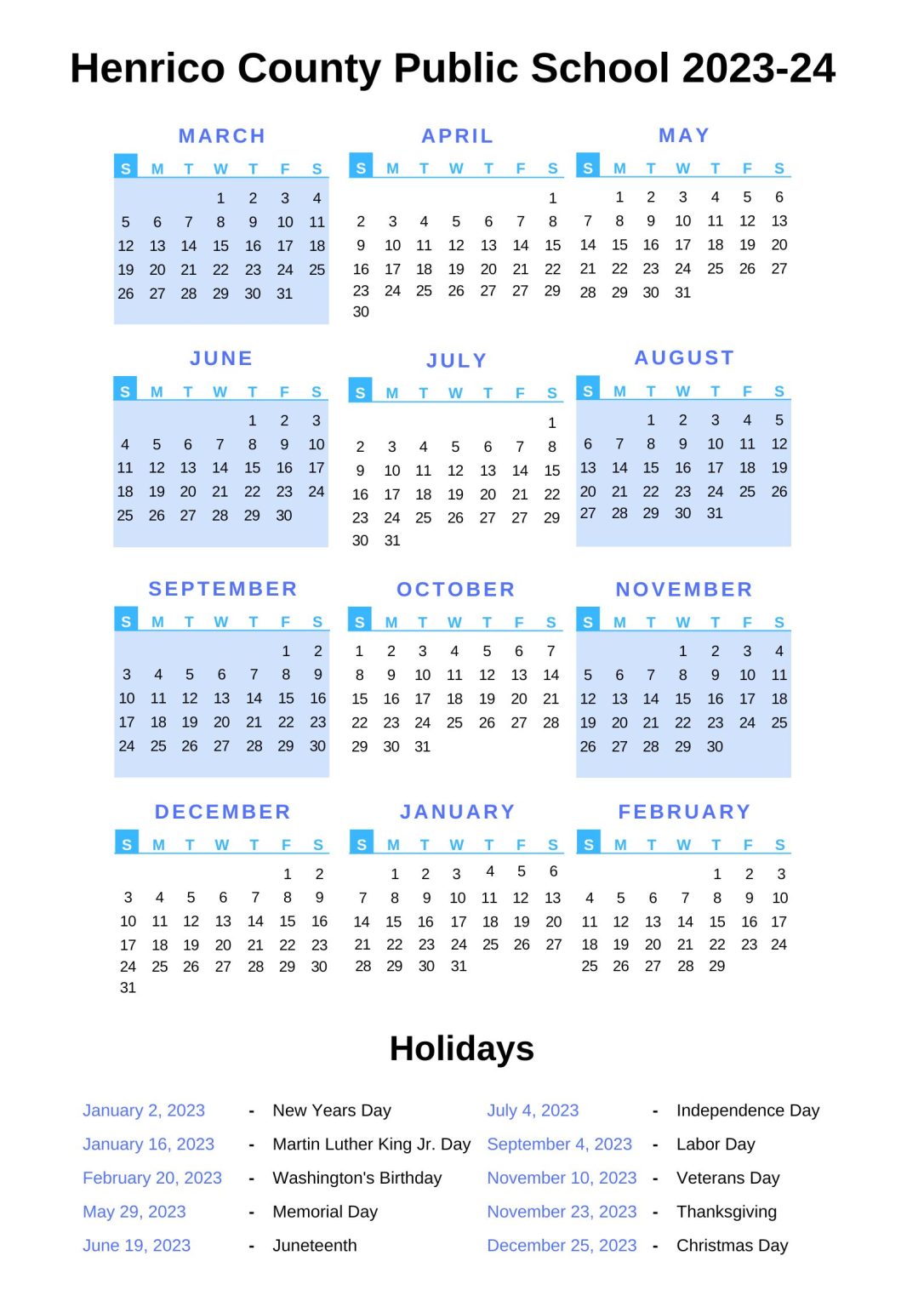 Henrico County Public Schools Calendar With Holidays 20222023