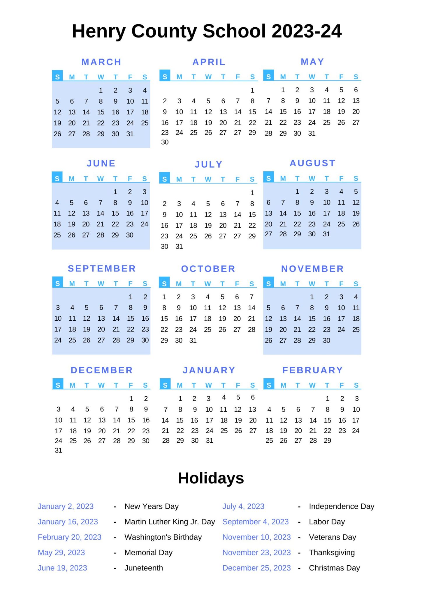 Henry County Schools Calendar With Holidays 20222023