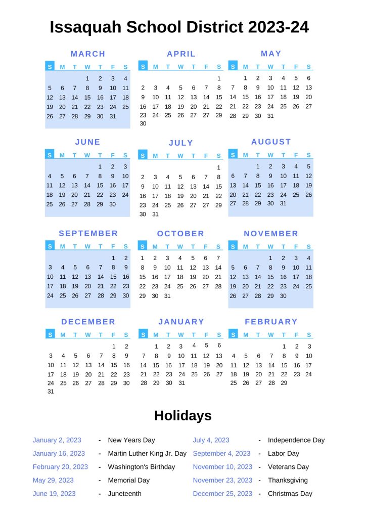 Issaquah School District Calendar 2022-2023