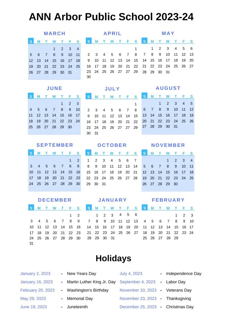 Ann Arbor Public Schools Calendar [AAPS] 202324 with Holidays