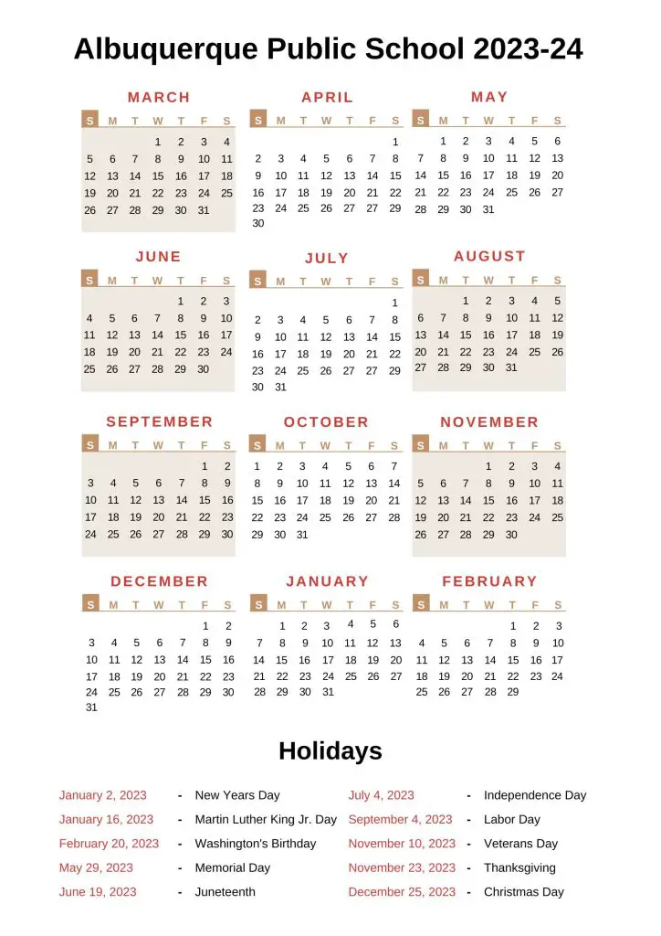 Albuquerque Public Schools Calendar 2023-24