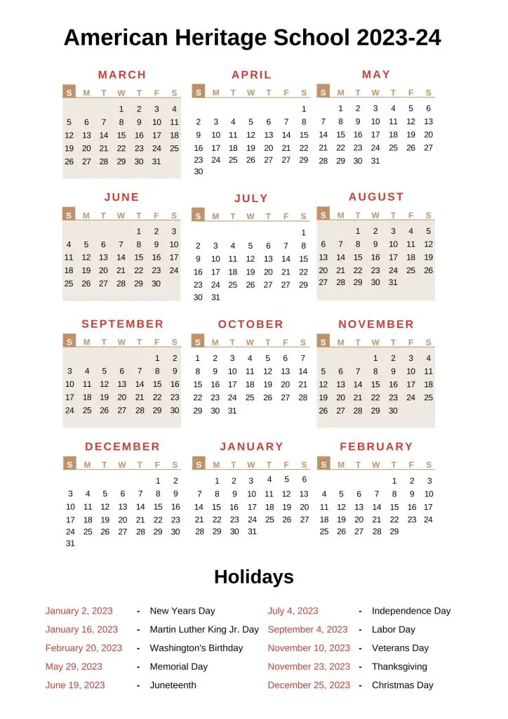 American Heritage School Calendar