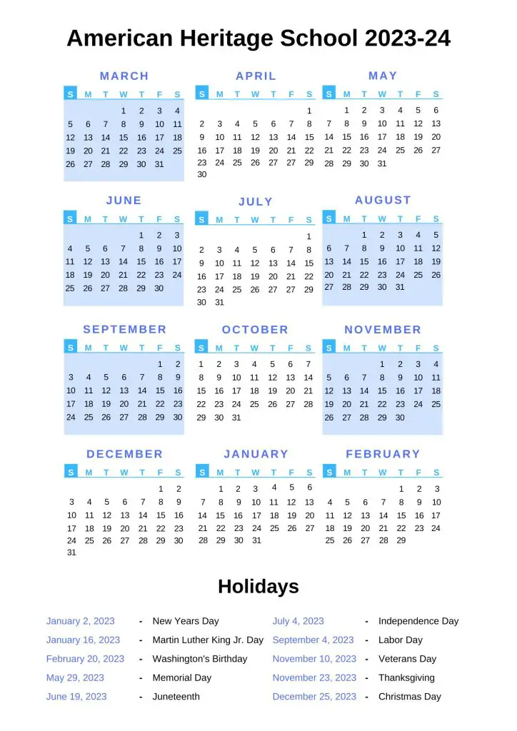 American Heritage Schools Calendar