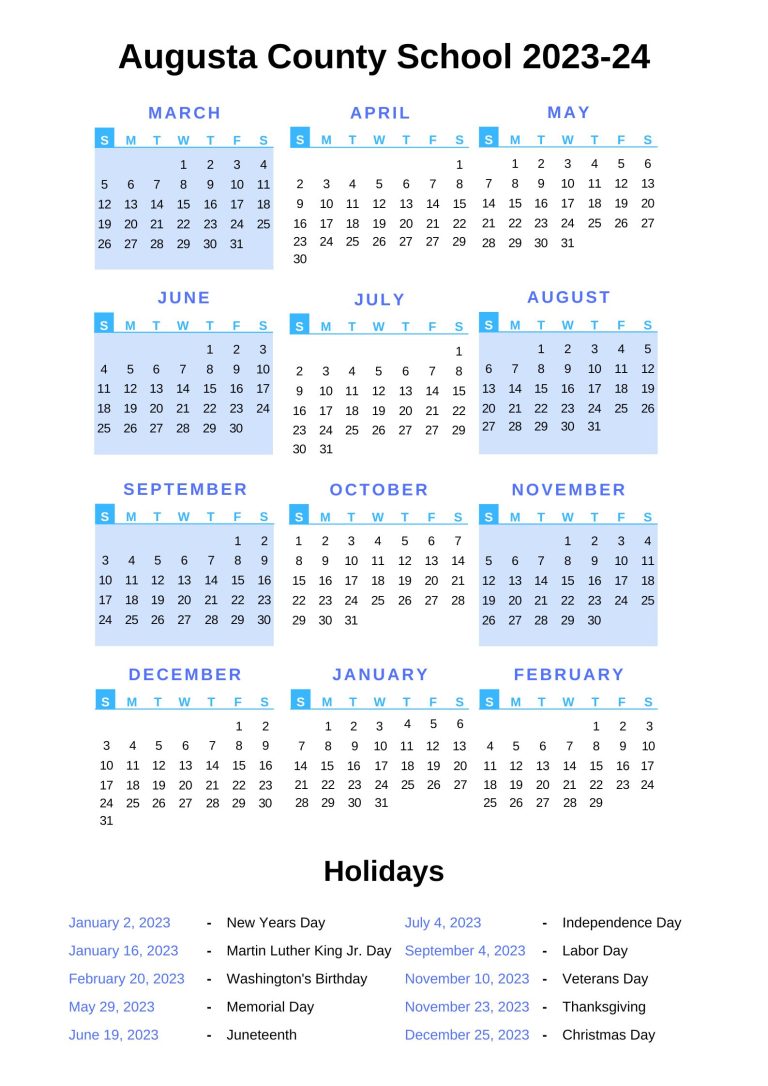 Augusta County Schools Calendar [ACPS] 202324 With Holidays