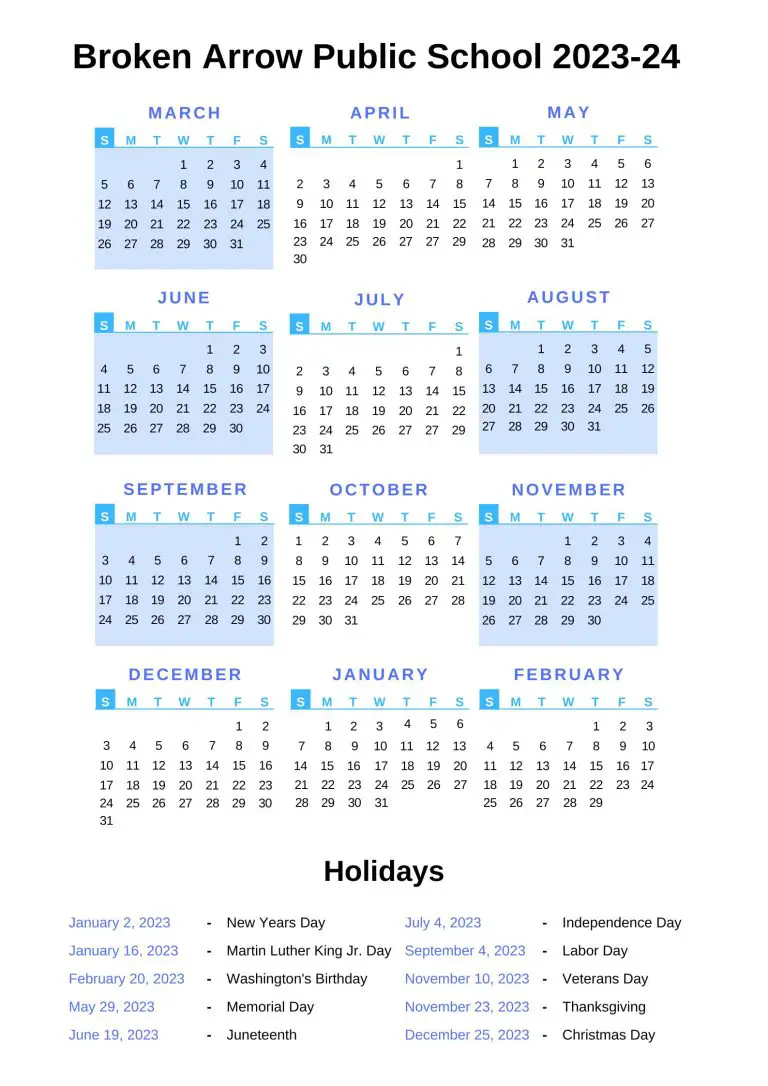 Broken Arrow Public Schools Calendar [BAS] 202324 Holidays