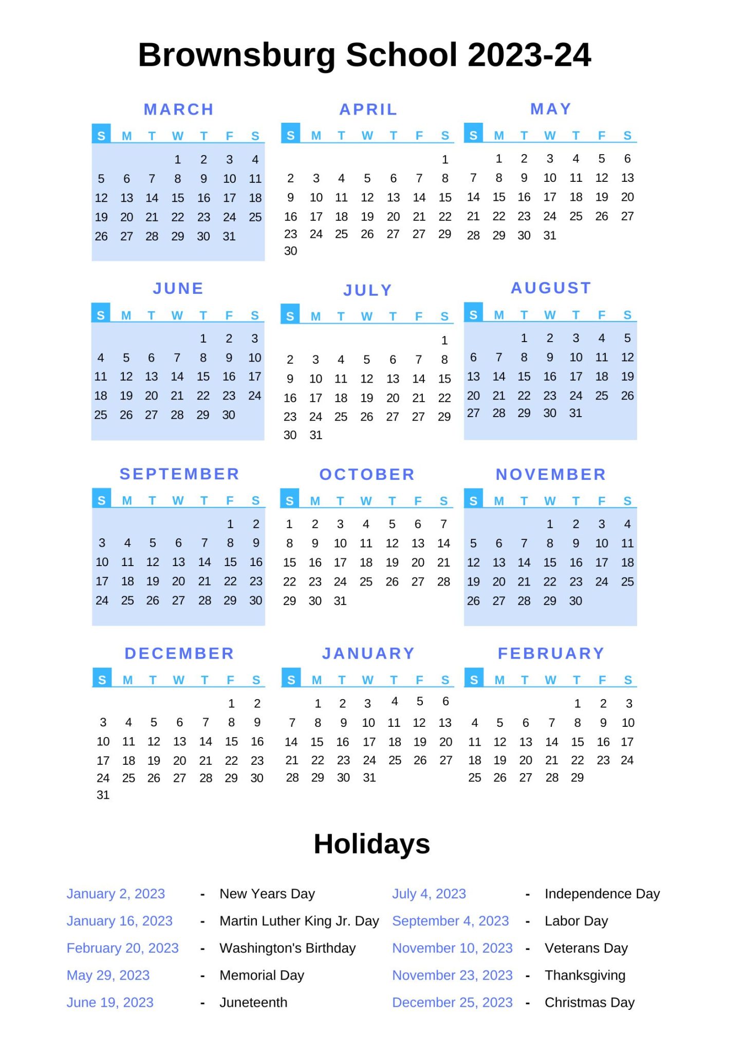 Brownsburg Schools Calendar 202324 with holidays