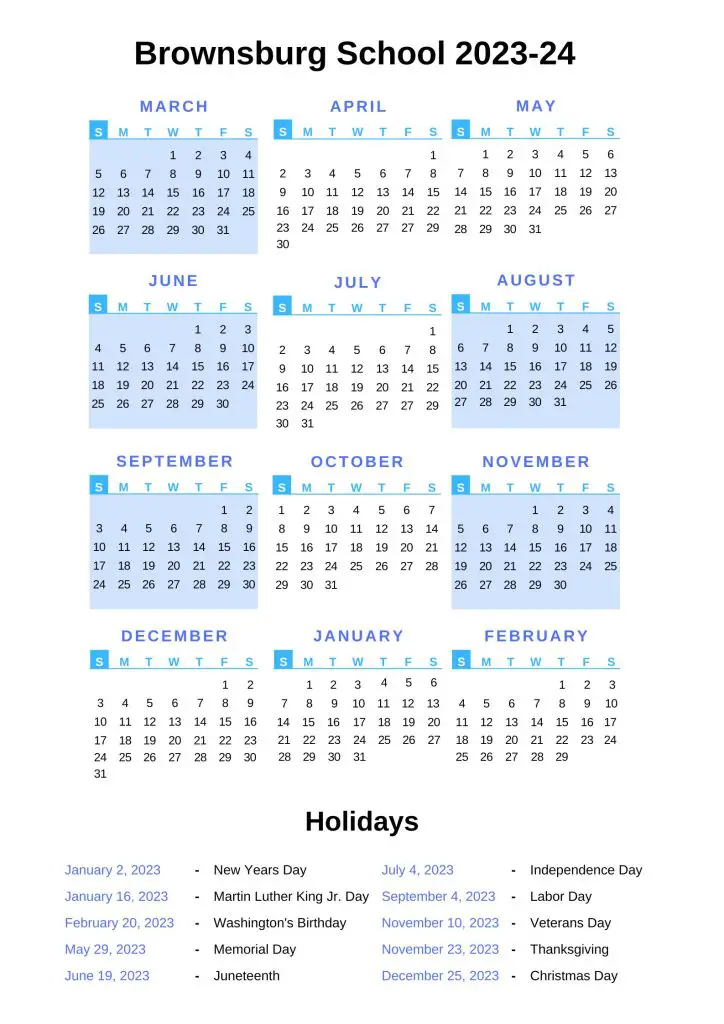 Brownsburg School Calendar