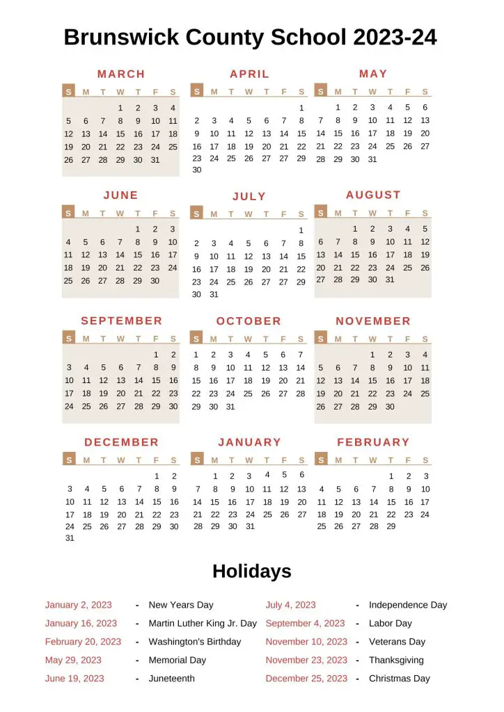 Brunswick County Schools Calendar