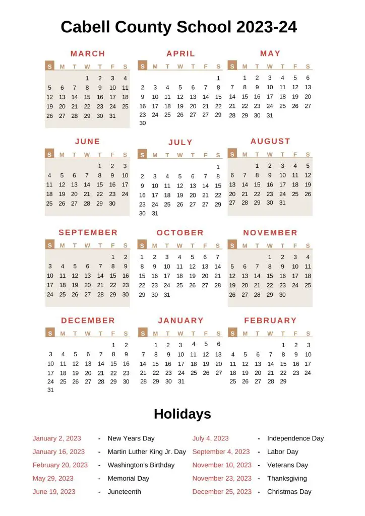 cabell county schools calendar