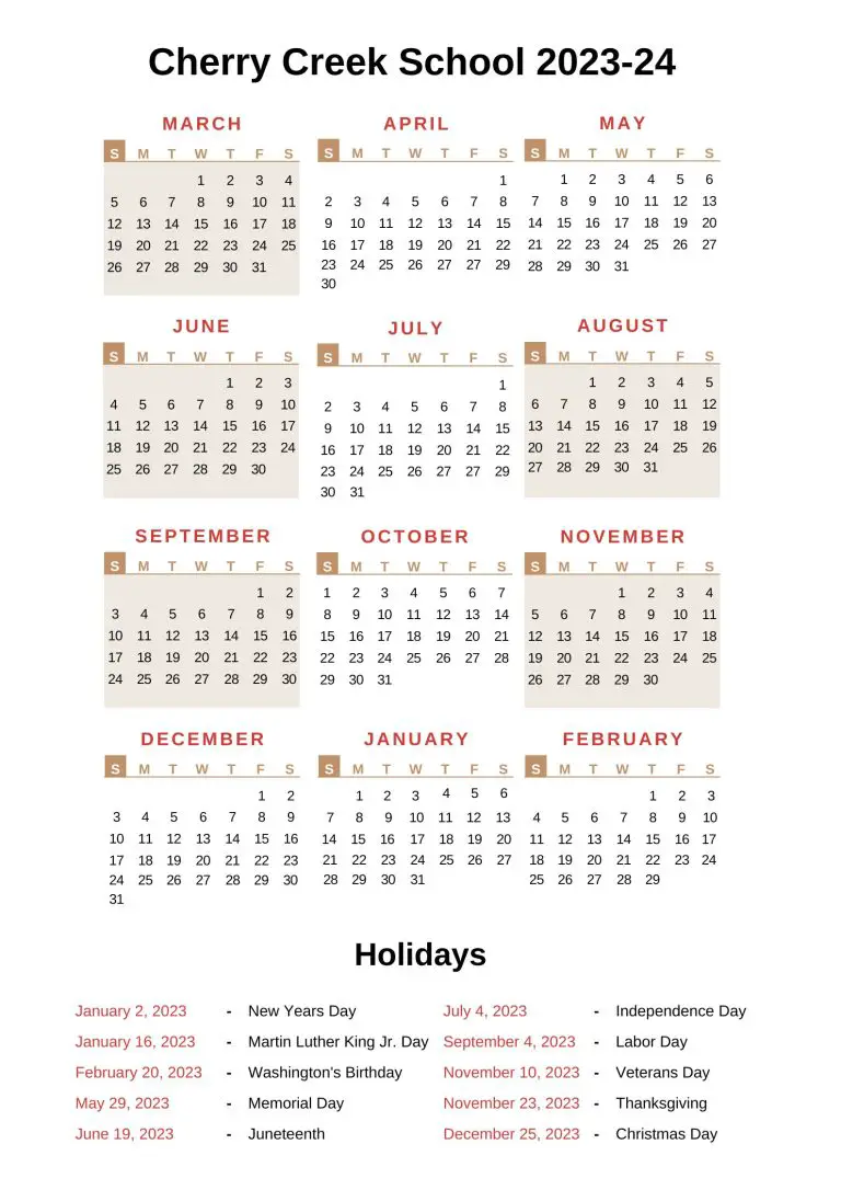 Cherry Creek Schools Calendar [CCS] 202324 with Holidays