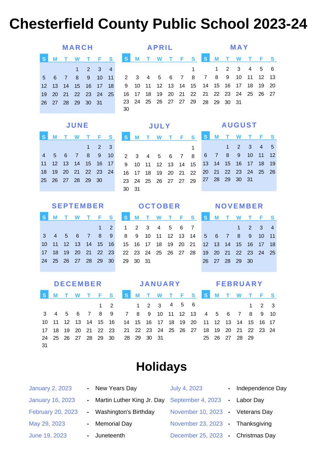 Chesterfield County Public Schools Calendar 202324 & Holidays