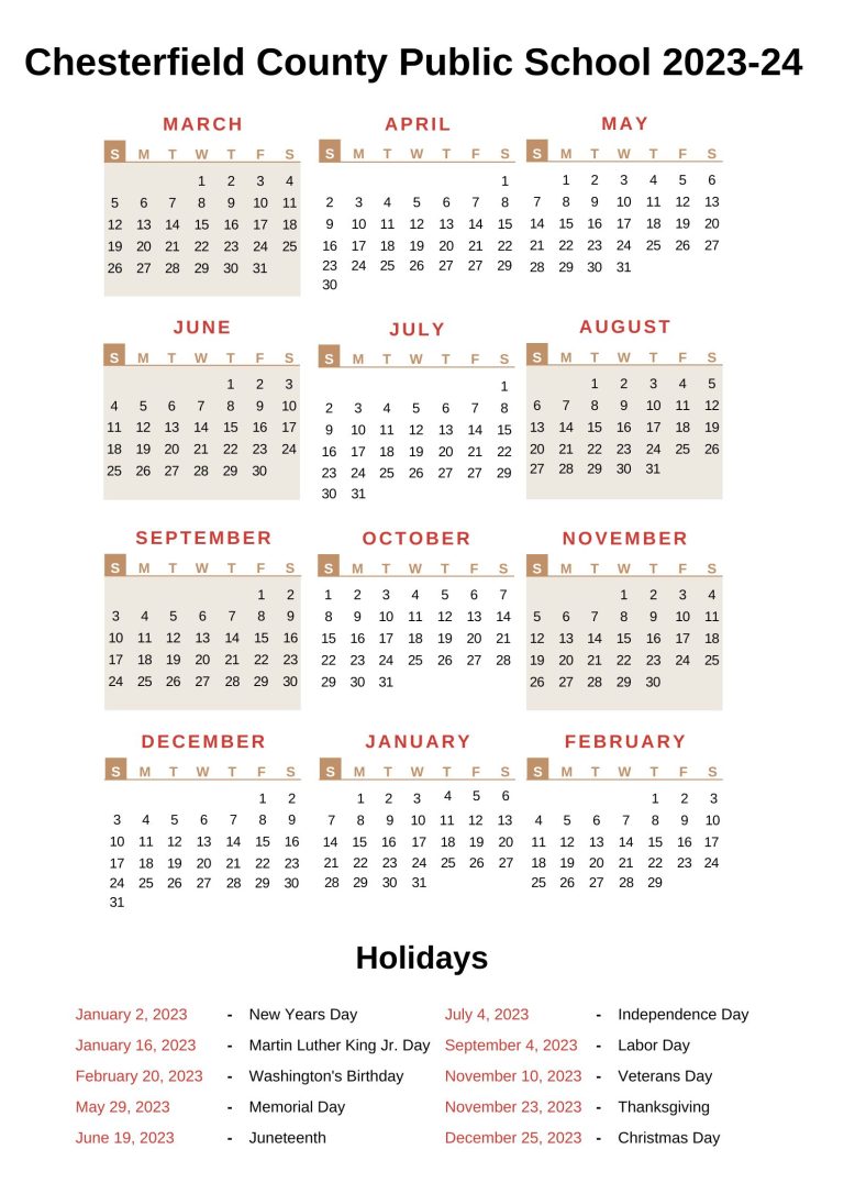 Chesterfield County Public Schools Calendar 2023 24 Holidays