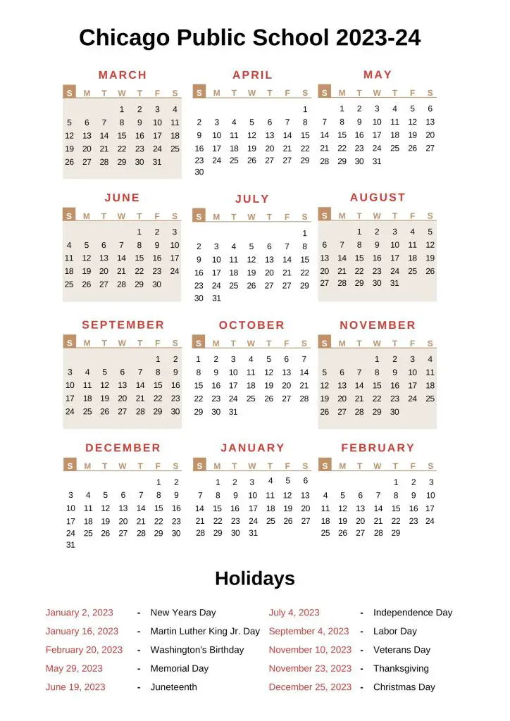 Chicago Public Schools Calendar 2023 24 With Holidays