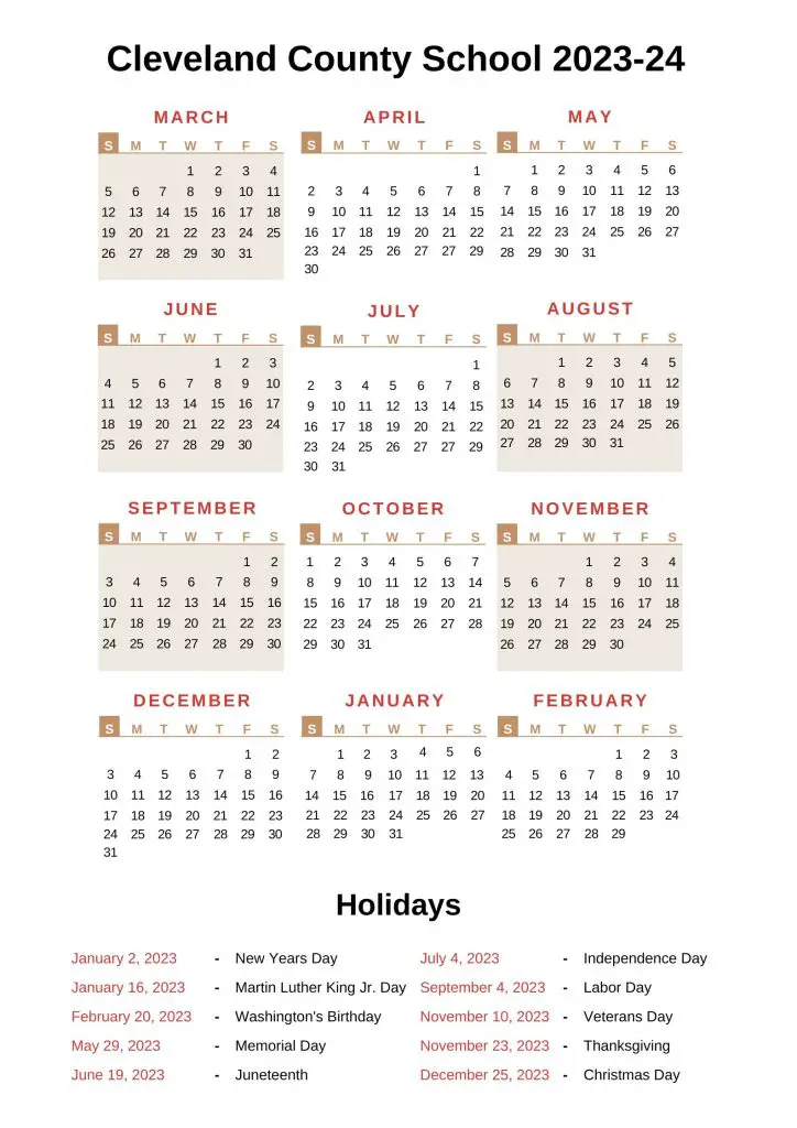 Cleveland County Schools Calendar
