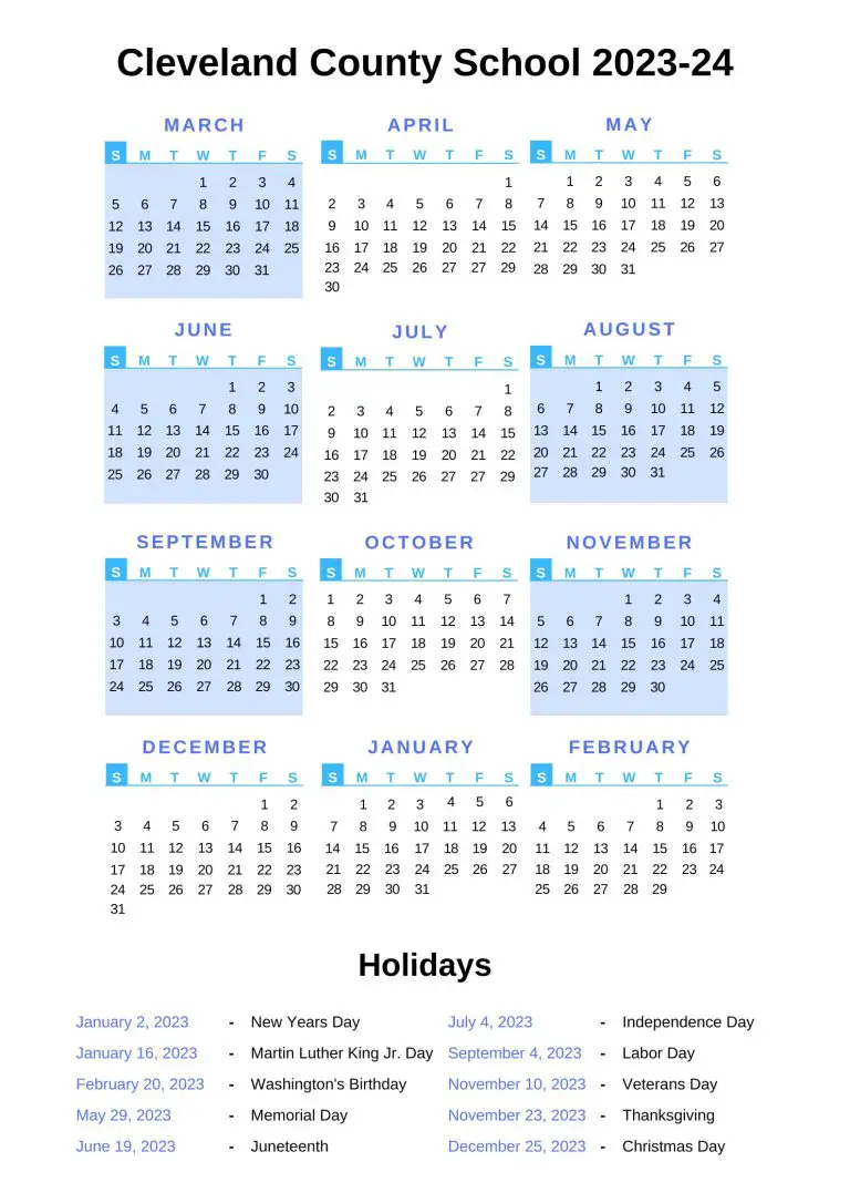 Cleveland County Schools Calendar 2023 24 With Holidays
