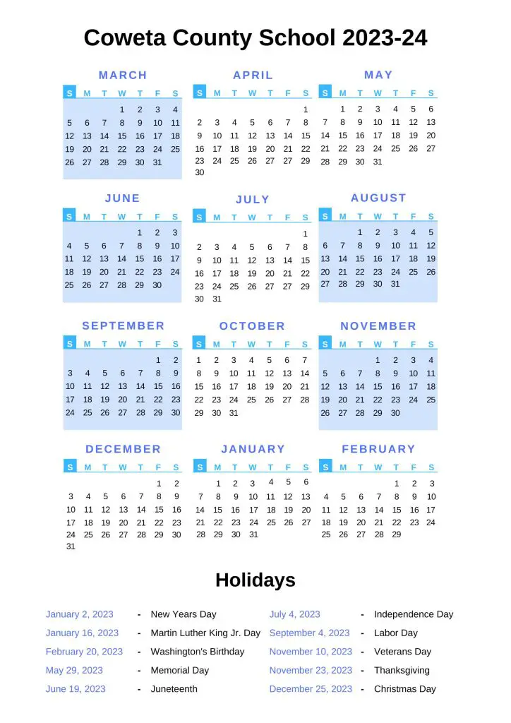 Coweta County Schools Calendar