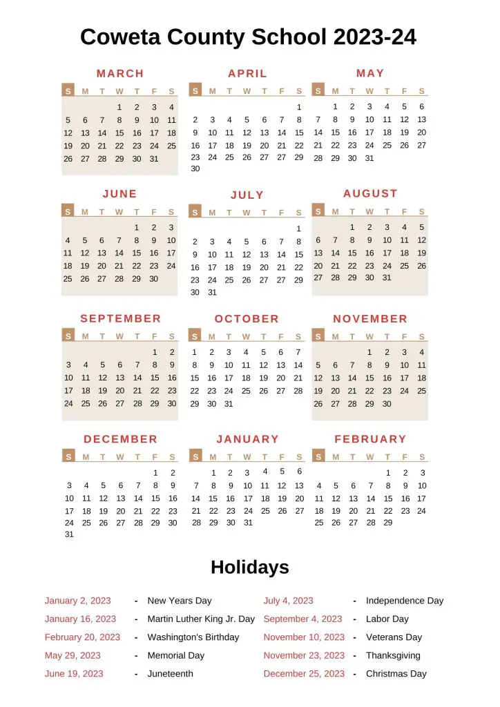Coweta County School Calendar
