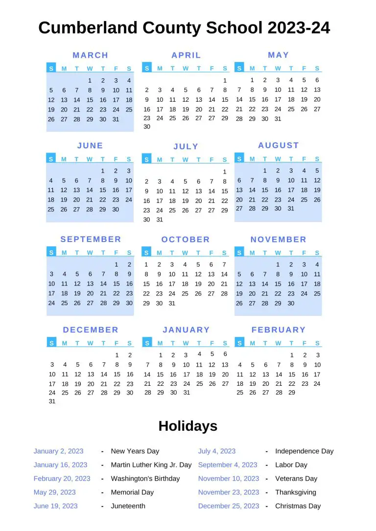 Cumberland County Schools Calendar 2023 24 With Holidays Cumberland County Schools Calendar 2023 24 With Holidays