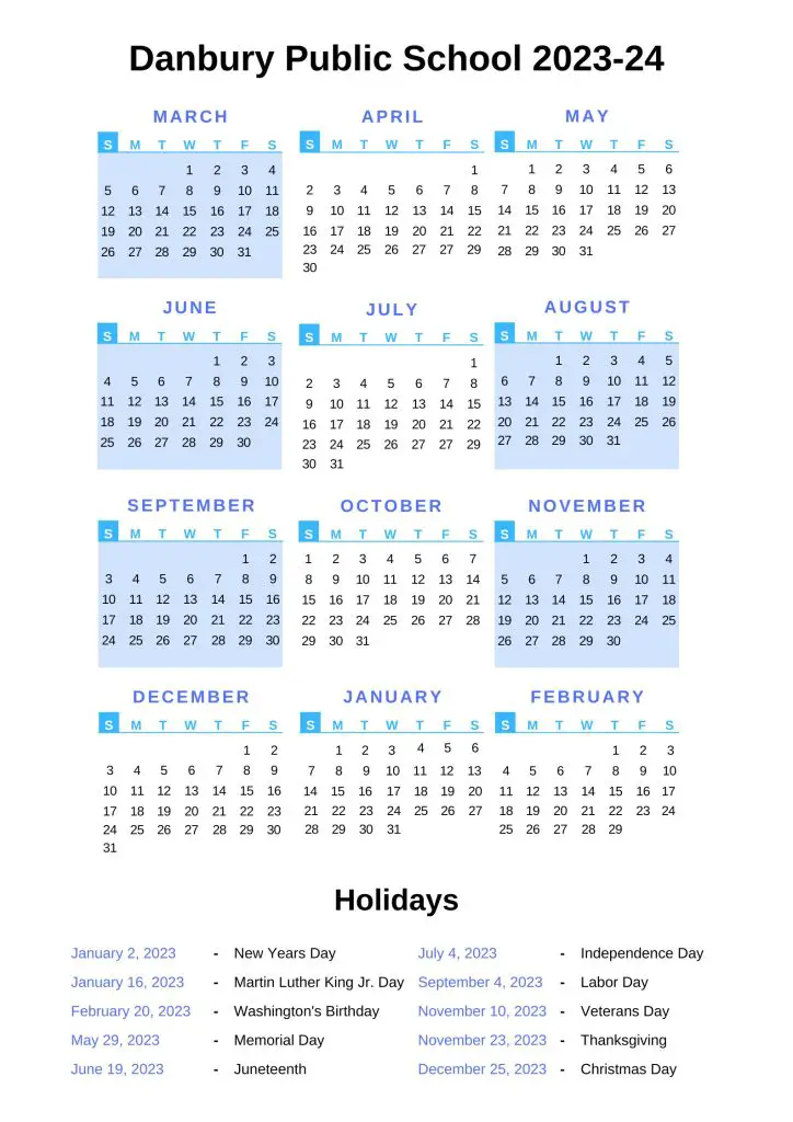 Danbury Public Schools Calendar 2023-24