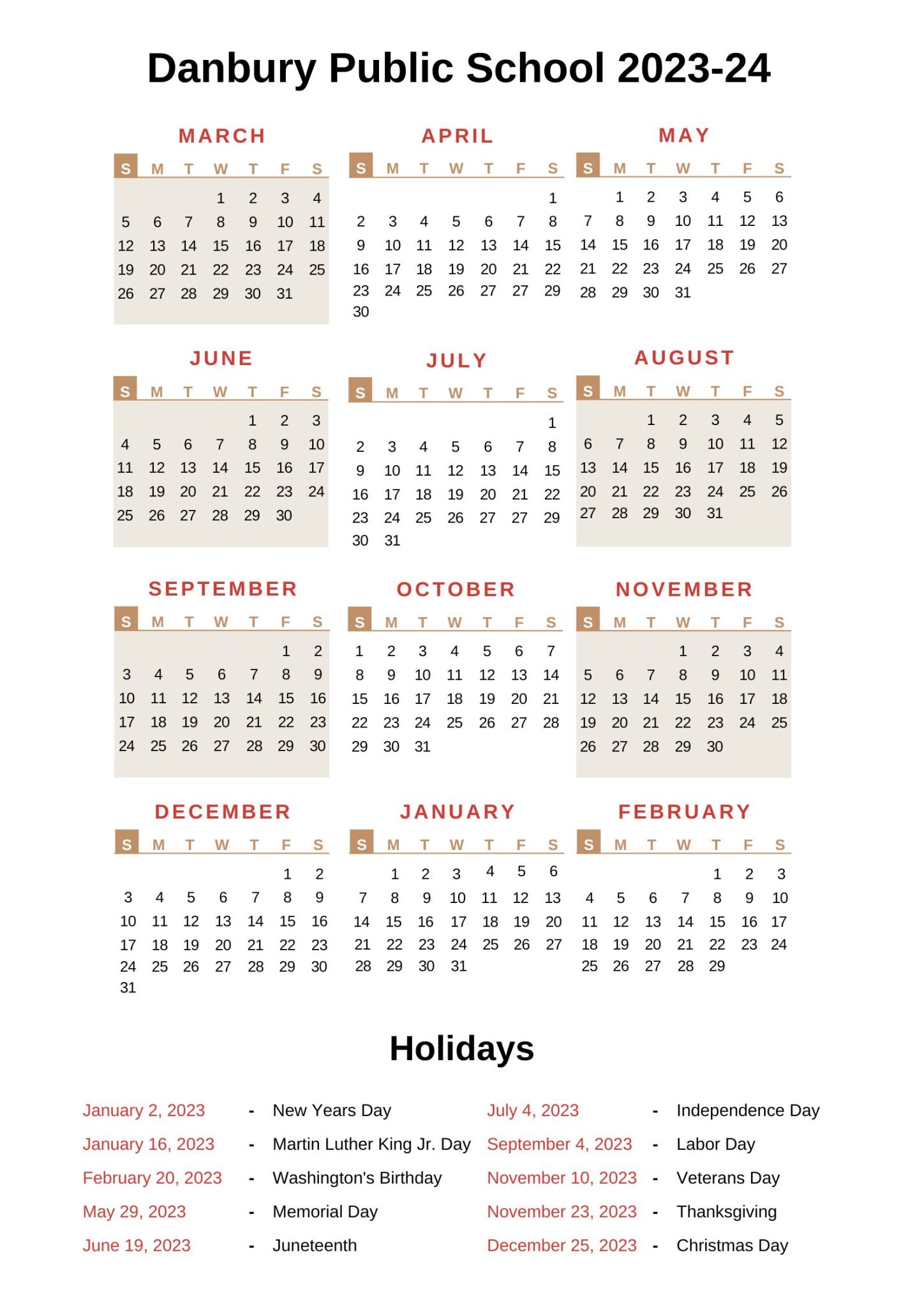 Danbury Public Schools Calendar DPS 2023 24 With Holidays