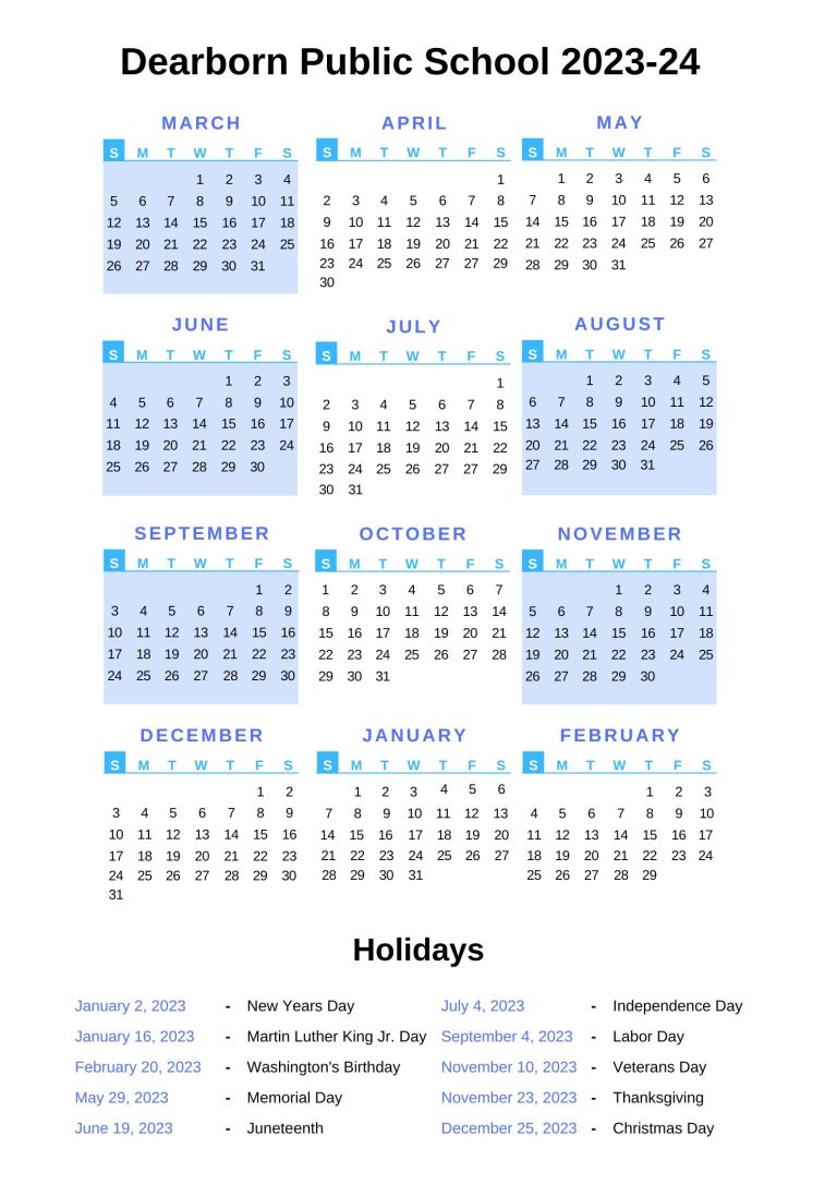 Dearborn Public Schools Calendar 2023 24 With Holidays