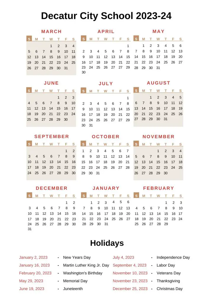 Decatur City School Calendar