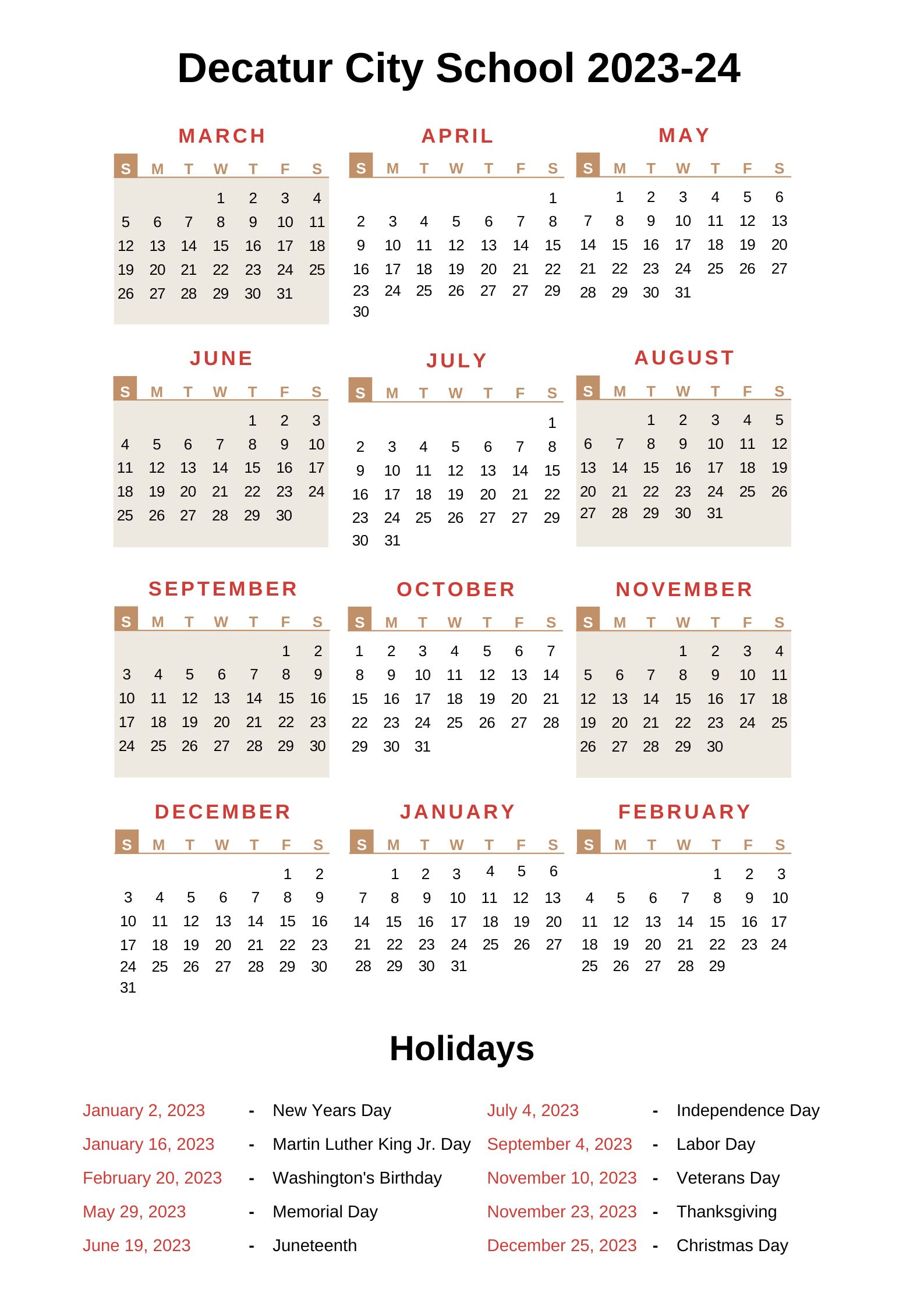 Decatur City Schools Calendar 2023 24 With Holidays