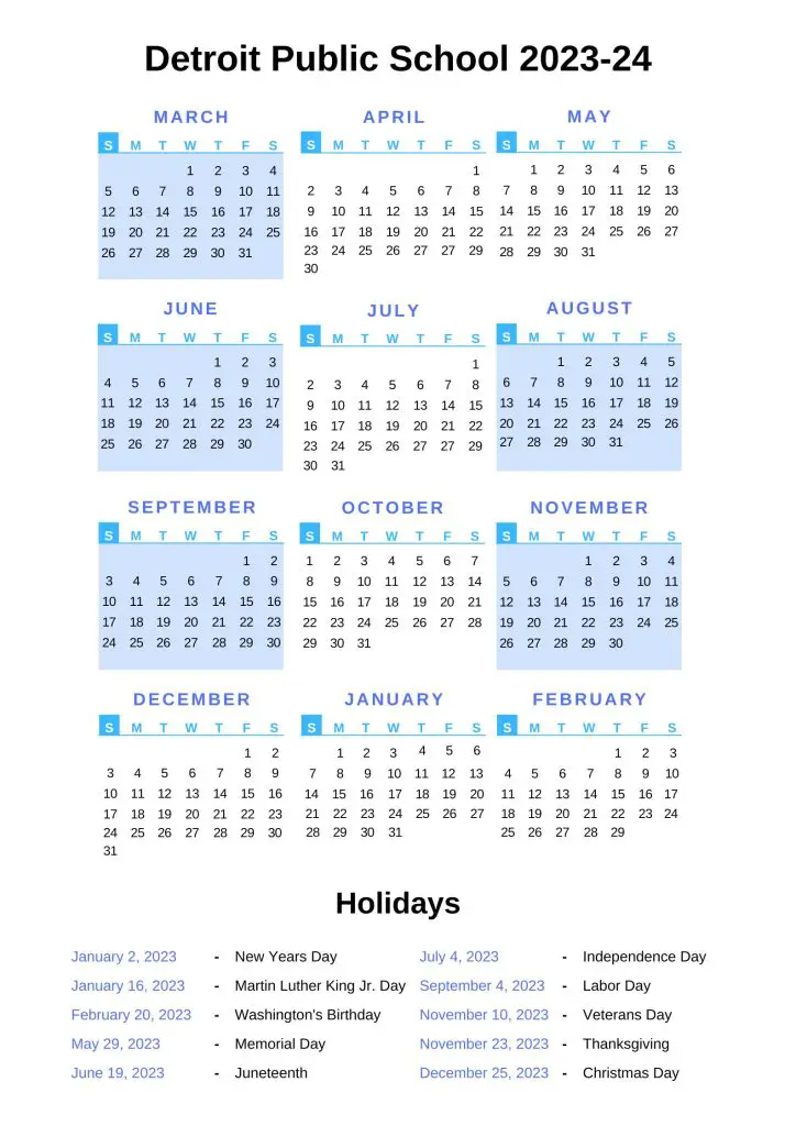 Detroit Public Schools Calendar