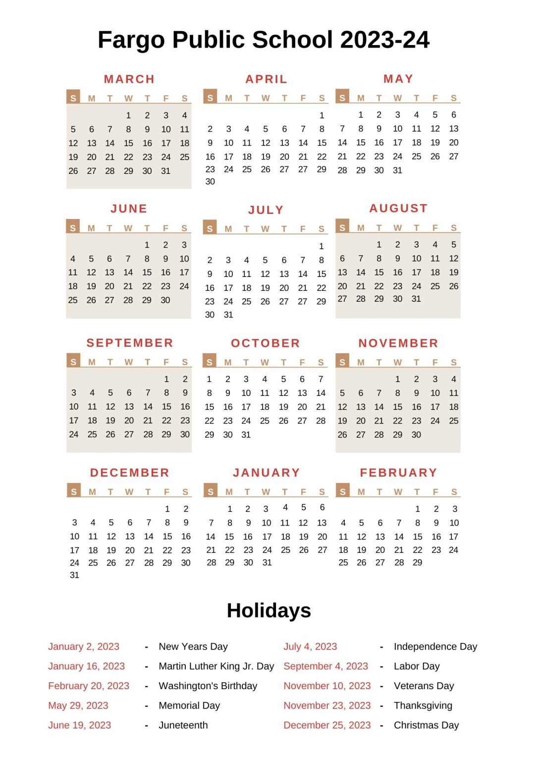 Fargo Public Schools Calendar [FPS] 202324 With Holidays