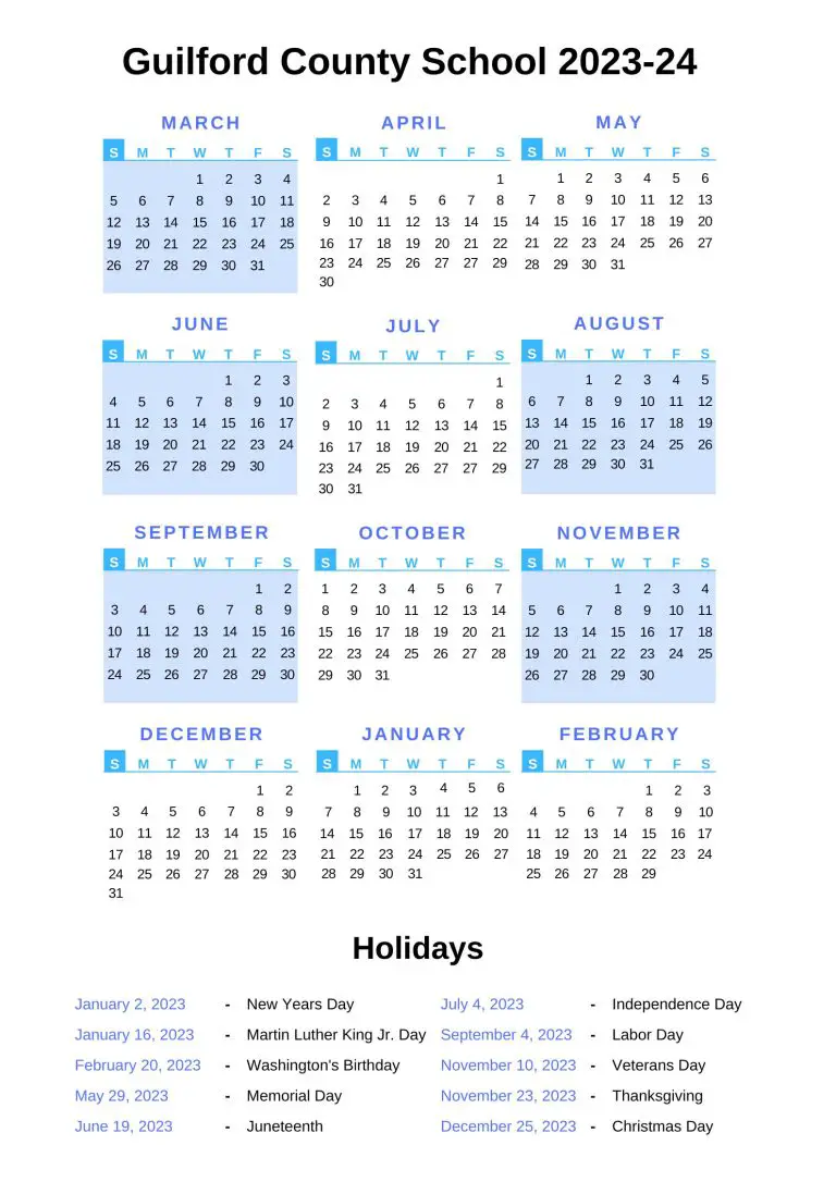 Guilford County Schools Calendar 202324 With Holidays