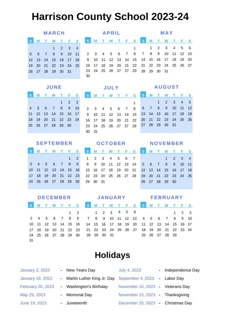 Harrison County Schools Calendar 