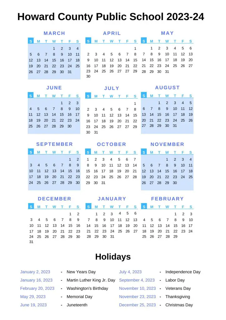 Howard County Public Schools Calendar