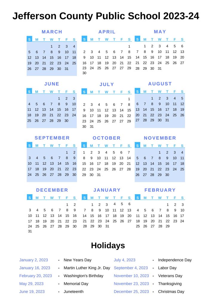 Jefferson County Public Schools Calendar 2023 24 With Holidays
