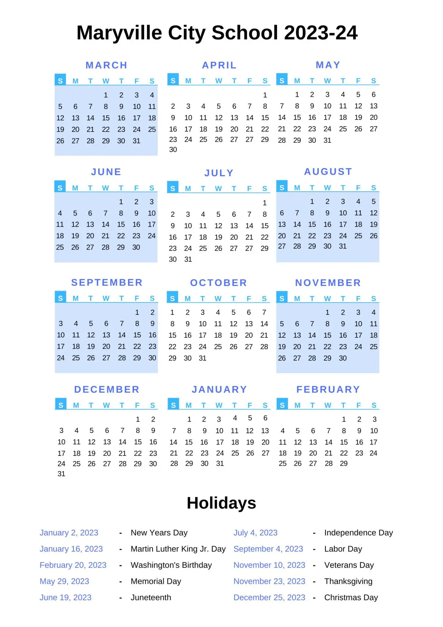 Maryville City Schools Calendar 2023 24 With Holidays