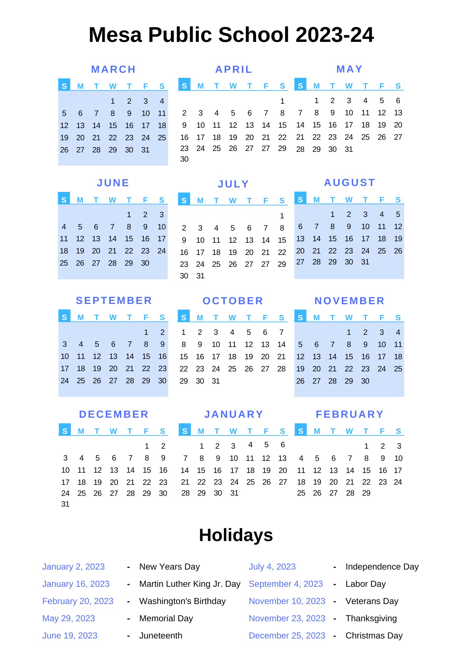 Mesa Public Schools Calendar 2023 24 With Holidays