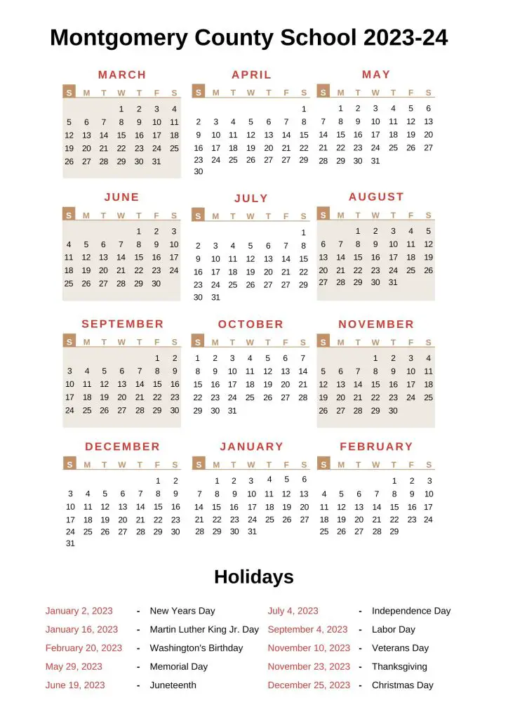 MCPS Calendar Archives County School Calendar 202324