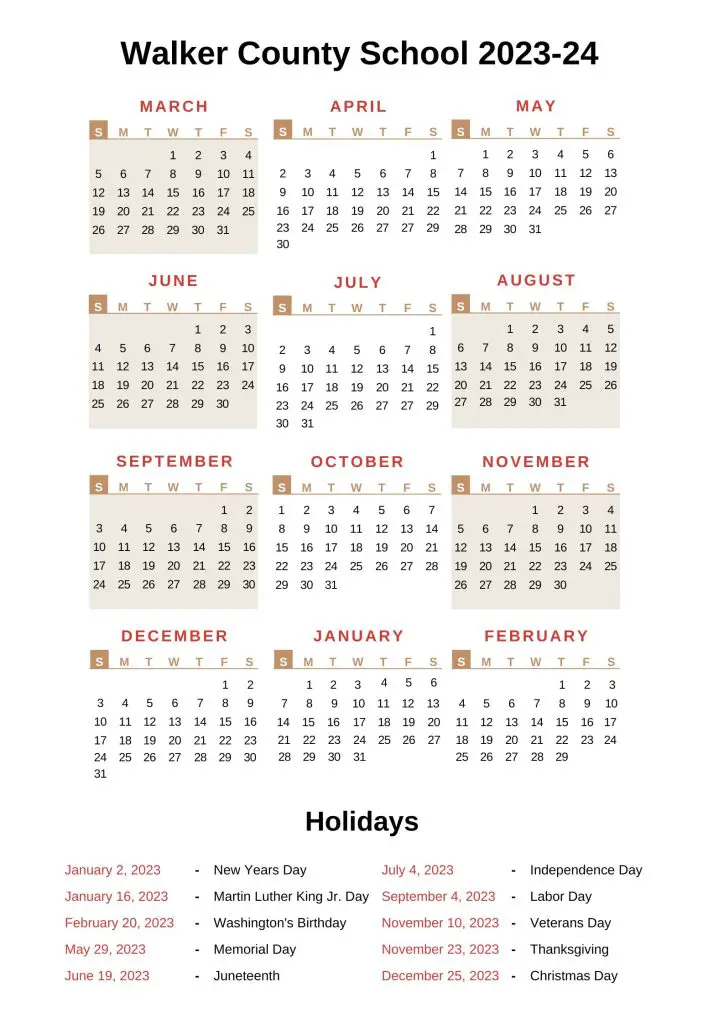 Walker County Schools Calendar 2023 24 With Holidays