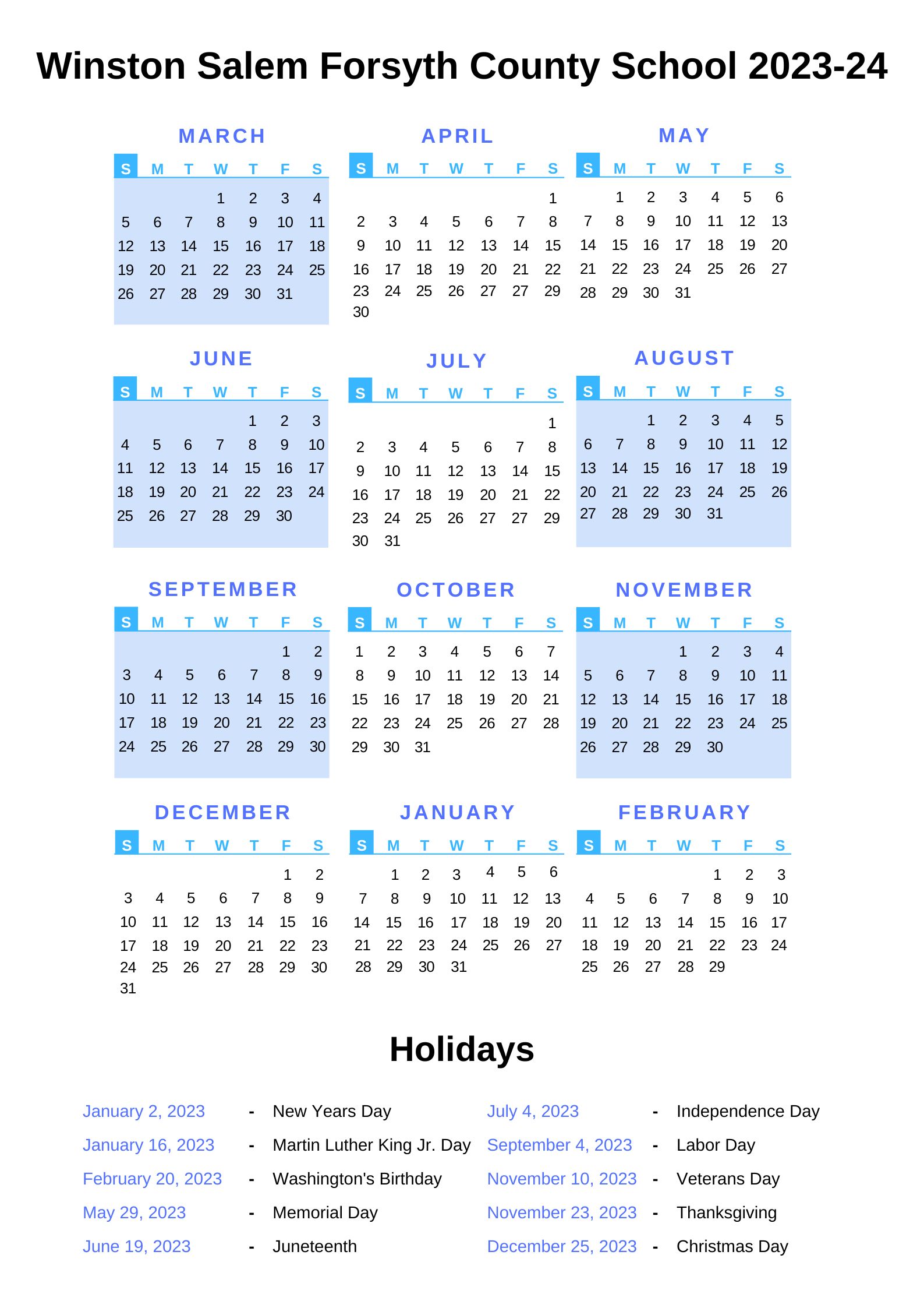 Winston Salem Forsyth County Schools Calendar 2023 24