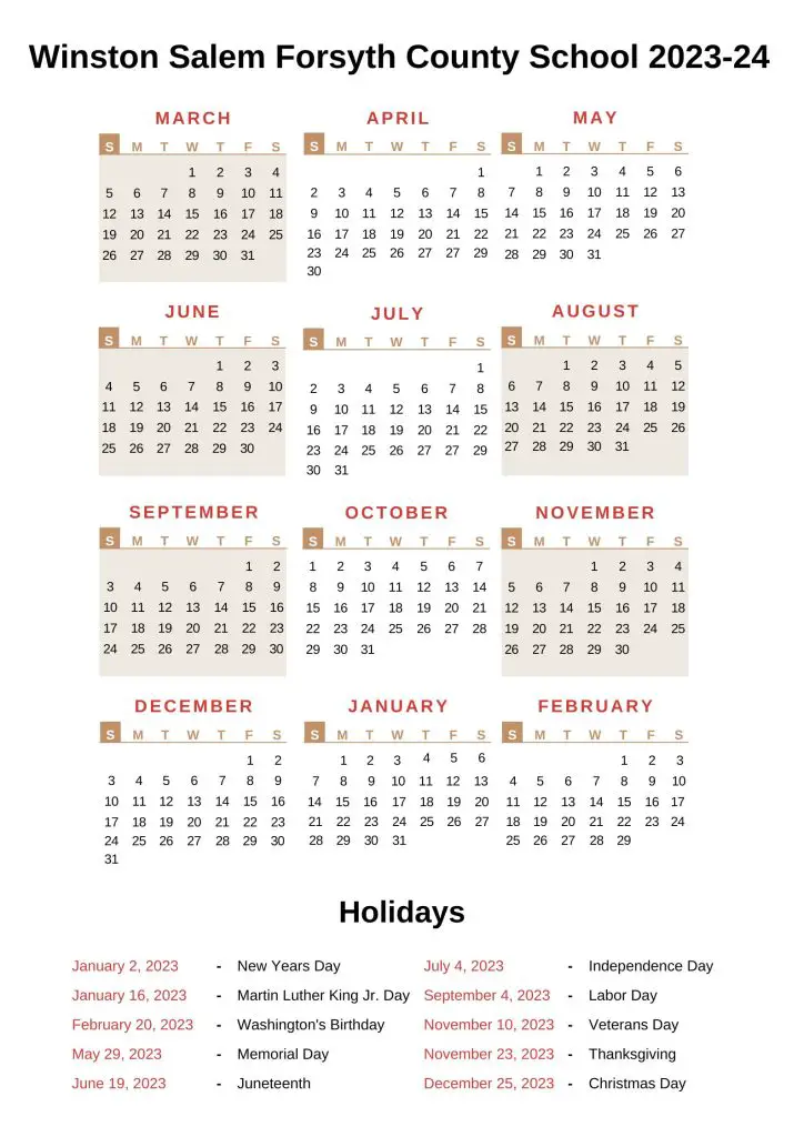 Winston Salem Forsyth County Schools Calendar 2025 26 Pdf Sadie