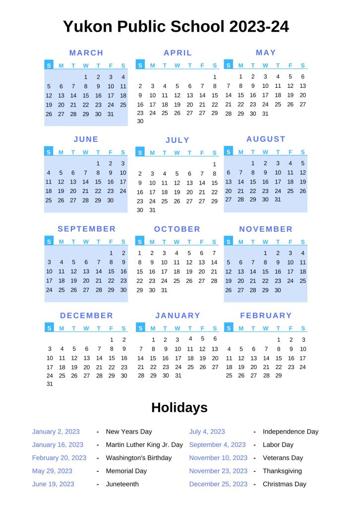 Yukon Public Schools Calendar